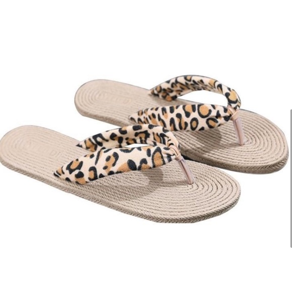 LEOPARD PRINT JUTE THONG SANDAL FLIP FLOP - Picture 2 of 3